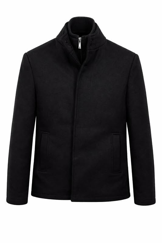 mens wool winter dress coats Adam Baker Boys Wool Coat – Winter Dress Coat with Stand Collar, 3/4 Length Overcoat with Removable Bib Black / 2
