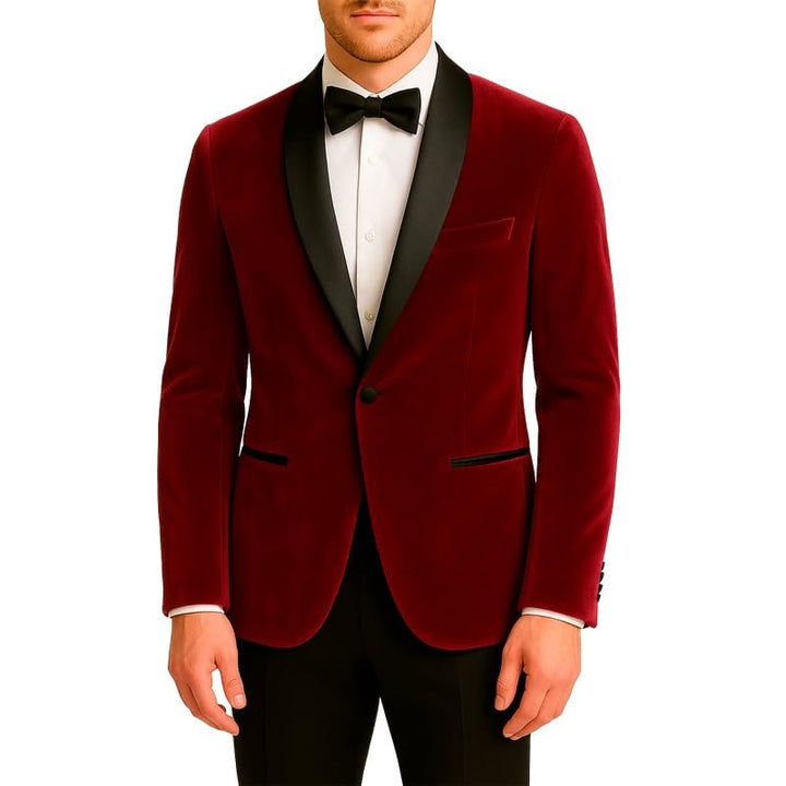 Adam Baker Men's Velvet Dinner Jacket, One Button Tuxedo Blazer with Satin Shawl Collar - Slim Fit for Wedding & Prom