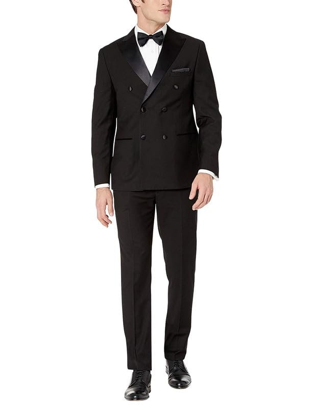 Adam Baker Men's 100% Wool Modern Fit Double Breasted 2-Piece Peak Lapel Tuxedo