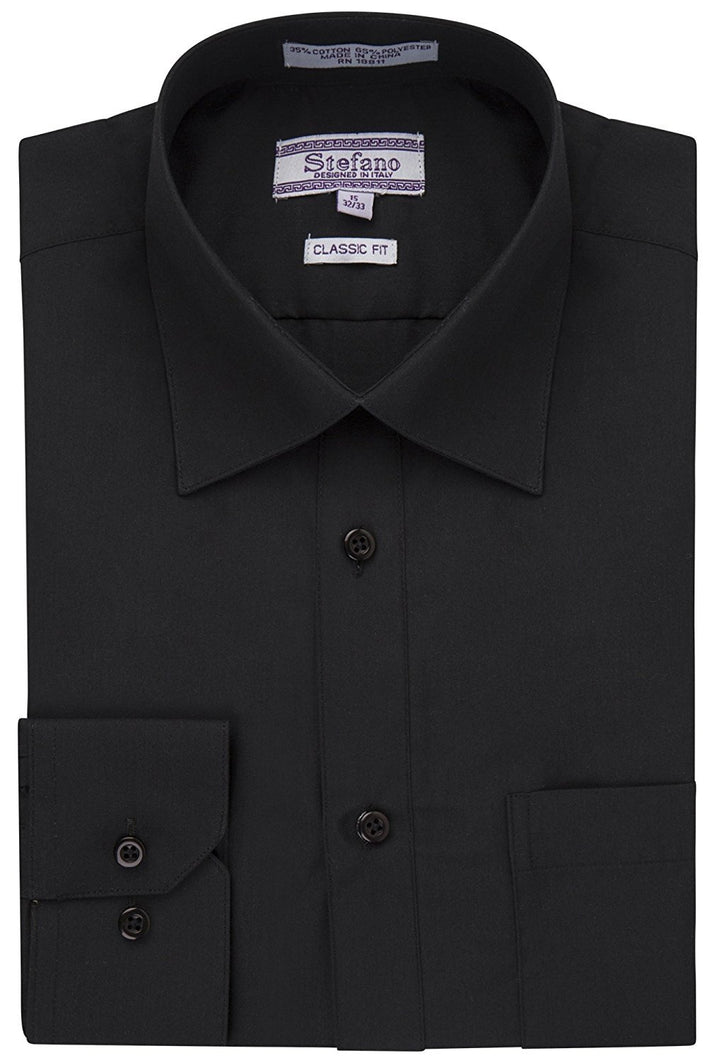 Stefano Men's Classic Fit Convertible Cuffs Solid Dress Shirt - Many Colors Available