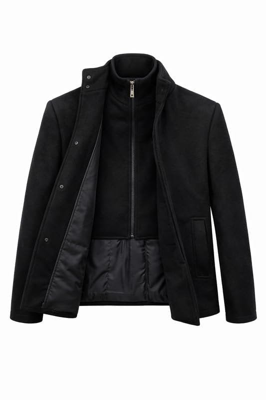 Adam Baker Boys Wool Coat – Winter Dress Coat with Stand Collar, 3/4 Length Overcoat with Removable Bib