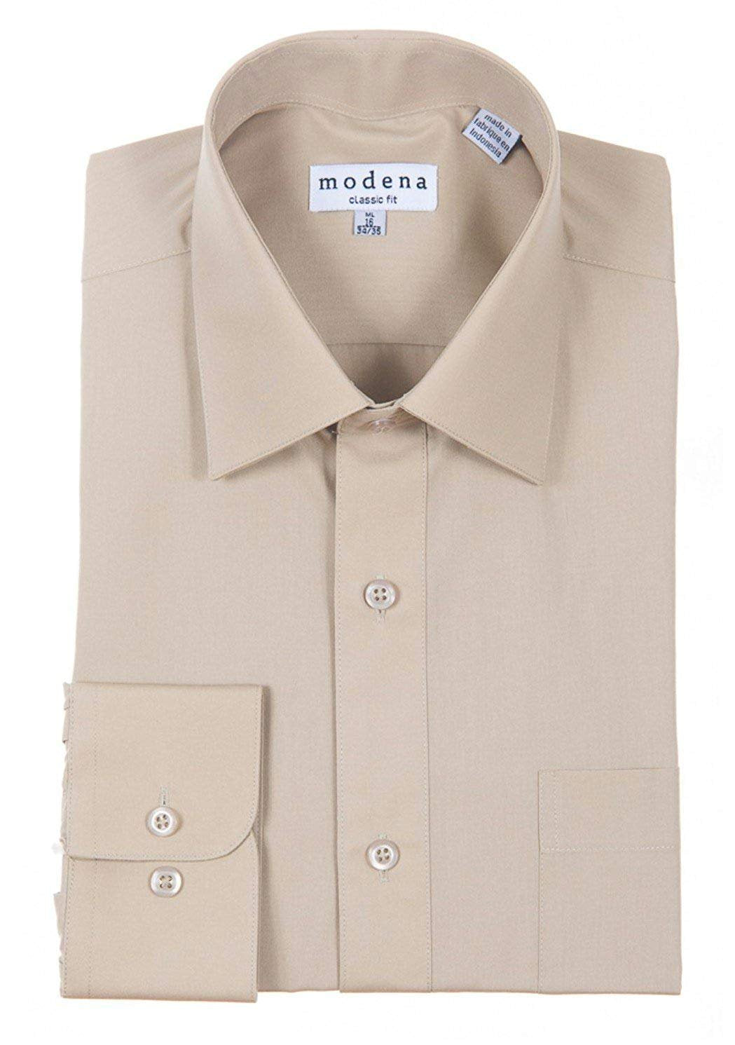 Modena Men’s Contemporary (Slim) Fit Long Sleeve Solid Dress Shirt – Colors