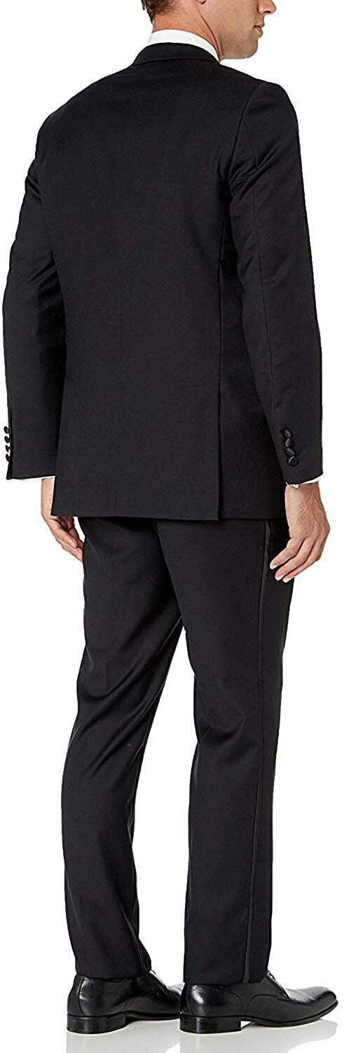 Adam Baker Men's Regular Fit Two Button Notch Lapel Tuxedo Suit - Black