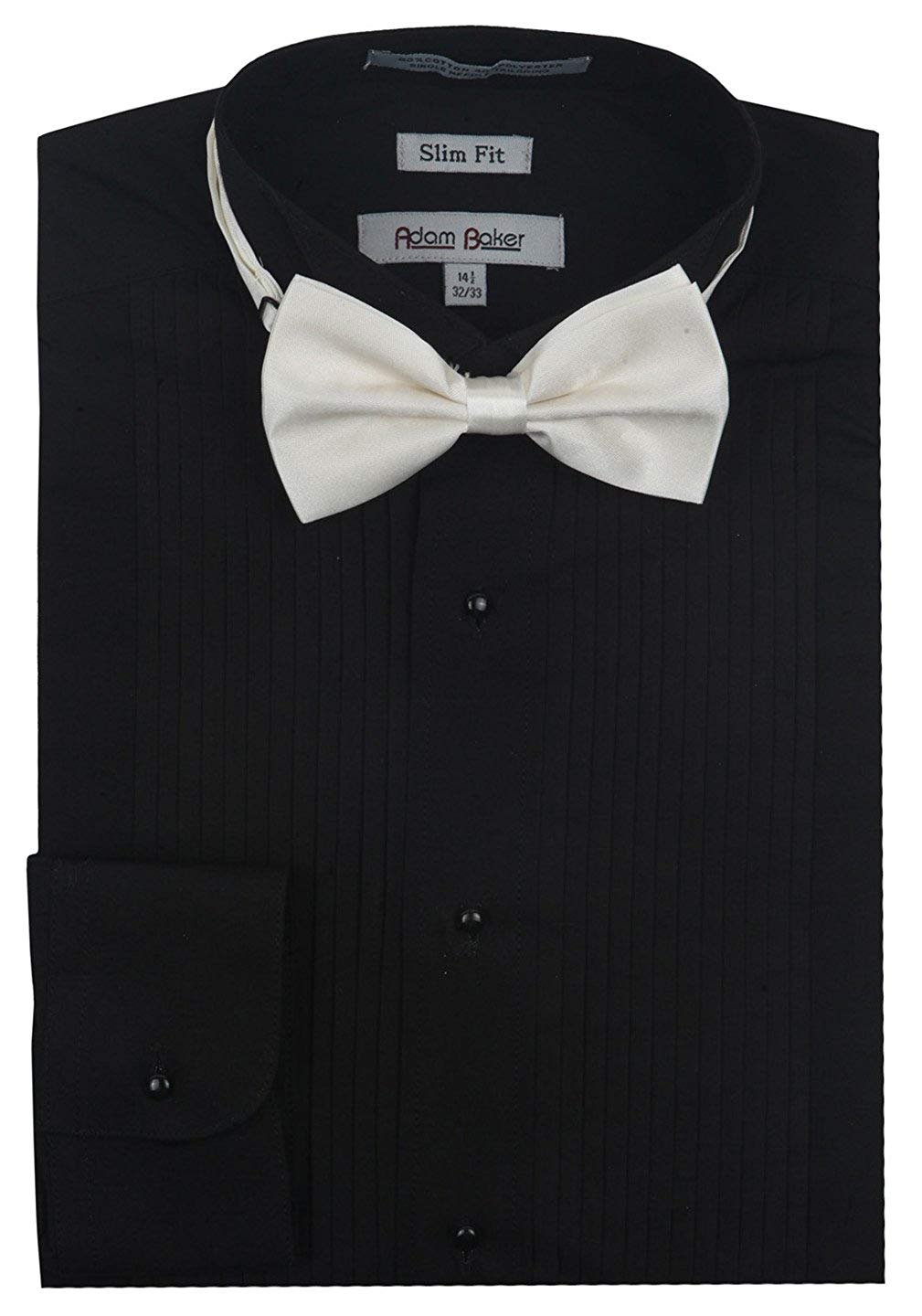 Adam Baker Men’s Slim Fit Convertible Cuffs Formal Wingtip Collar Tuxedo Shirt (Bowtie & Studs Included)