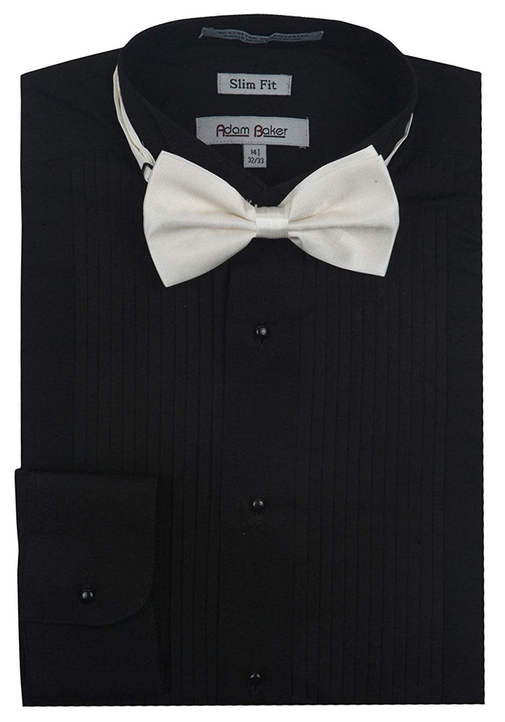 Adam Baker Men’s Slim Fit Convertible Cuffs Formal Wingtip Collar Tuxedo Shirt (Bowtie & Studs Included) - CLEARANCE - FINAL SALE
