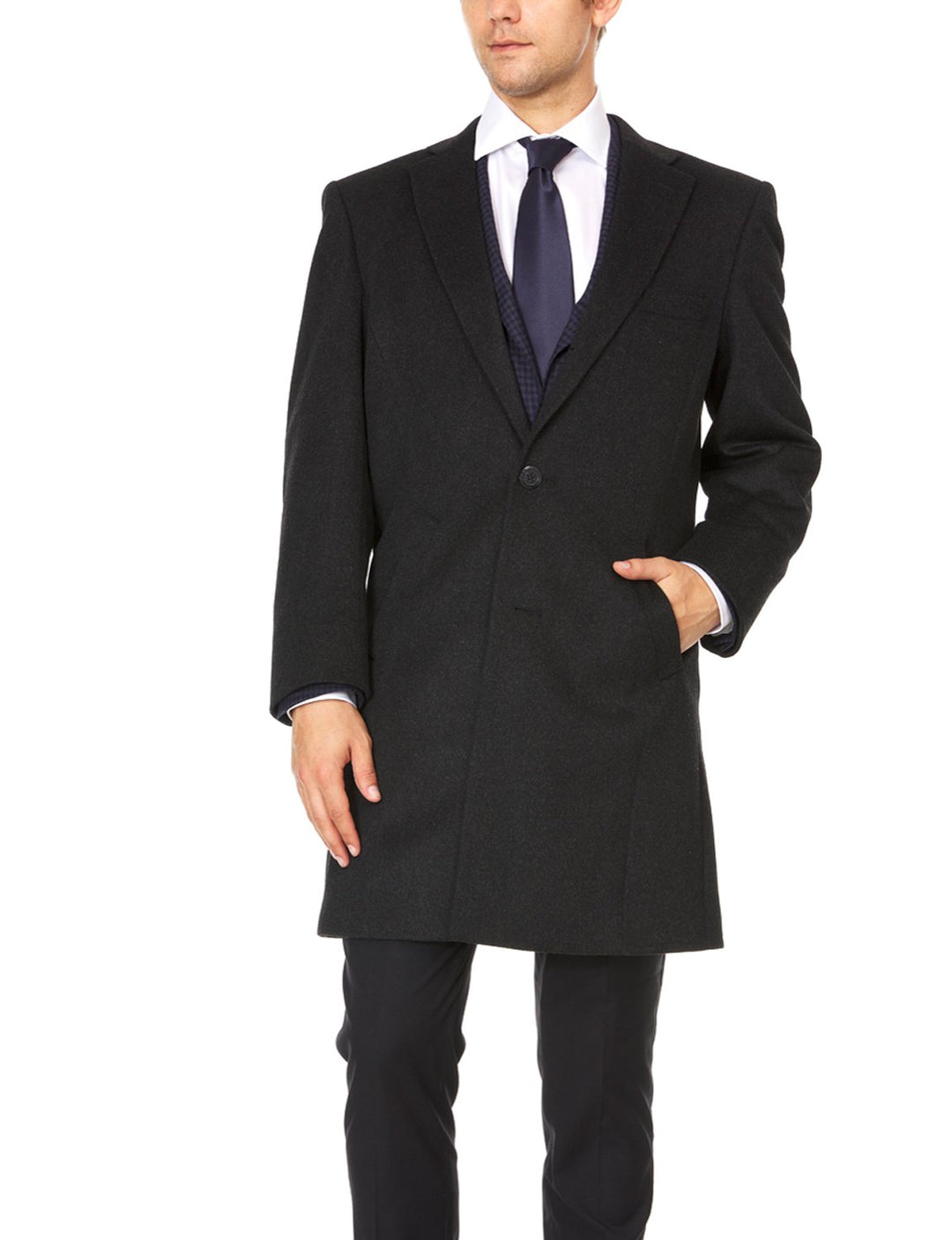 Prontomoda Men's Charcoal Luxury Wool/Cashmere Three-Quarter Length Topcoat-CLEARANCE - FINAL SALE