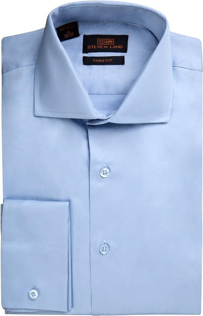 Steven Land Men's Trim Fit French Cuff 100% Cotton Solid Sateen Dress Shirt - CLEARANCE - FINAL SALE
