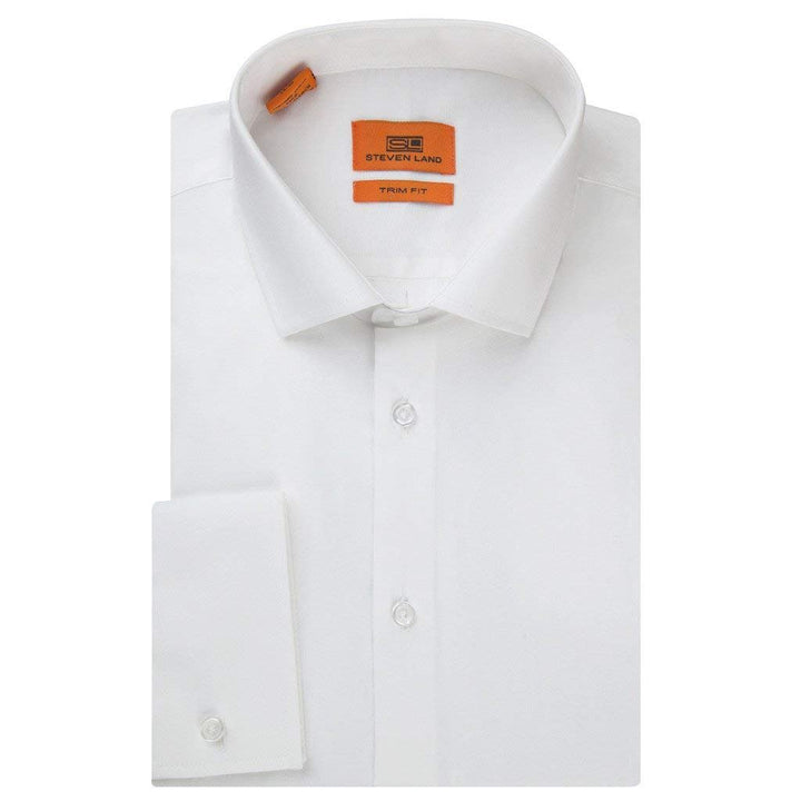 Steven Land Men's Trim Fit French Cuff 100% Cotton Solid Poplin Dress Shirt - Colors