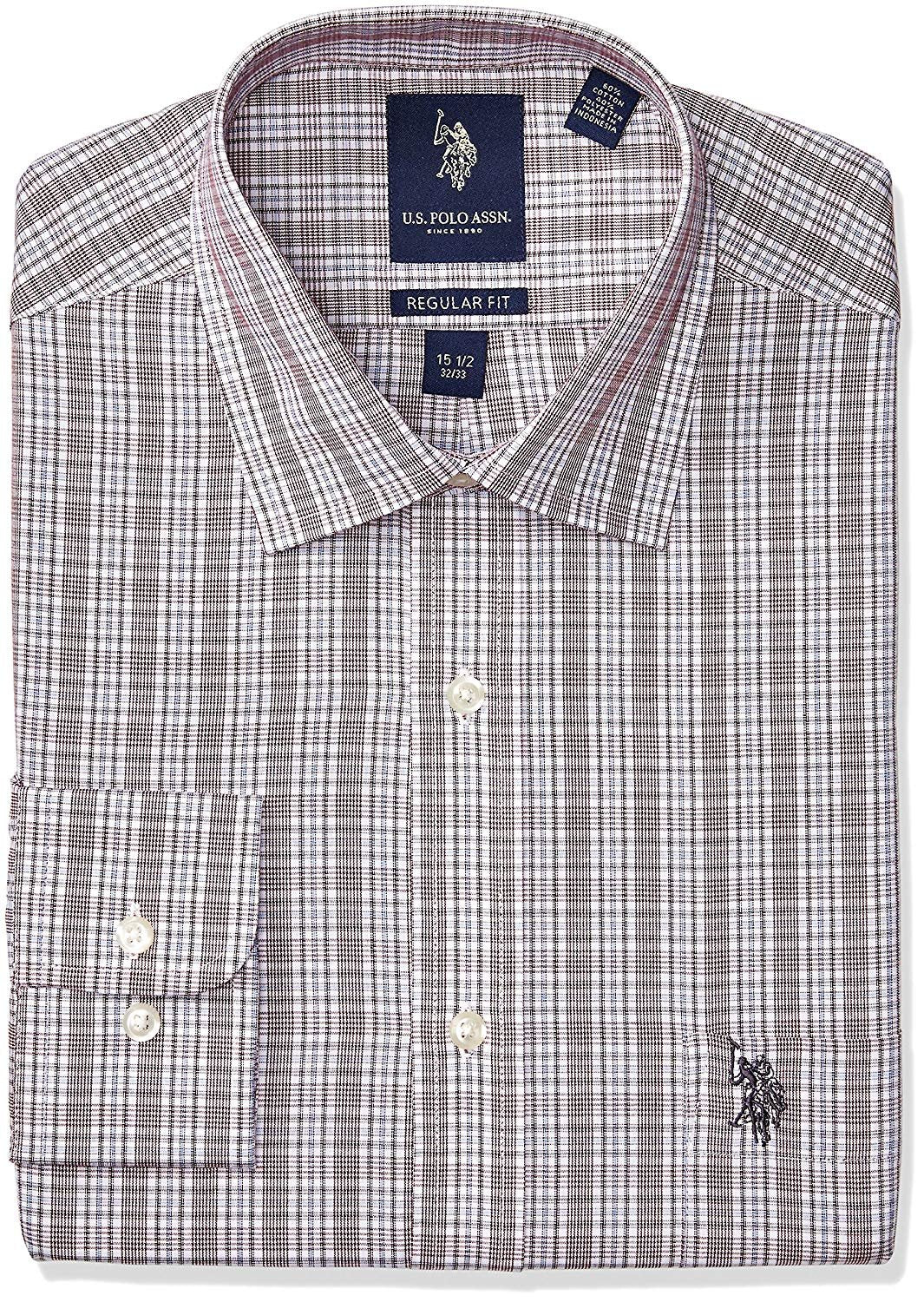 U.S. Polo Assn. Men's Glen Plaid Semi Spread Collar Dress Shirt - CLEARANCE - FINAL SALE