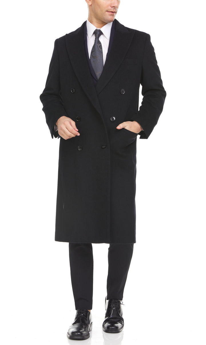 Adam Baker Men's Overcoat Double Breasted Luxury Wool/Cashmere Full Length Topcoat