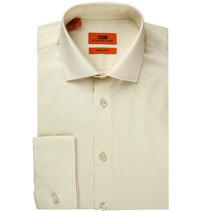 Steven Land Men's Trim Fit French Cuff 100% Cotton Solid Poplin Dress Shirt - Colors