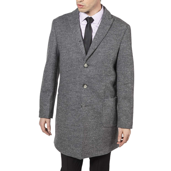 Adam Baker Men's Peak Lapel Single Breasted Wool-Blend Mid-Length Car Coat - CLEARANCE