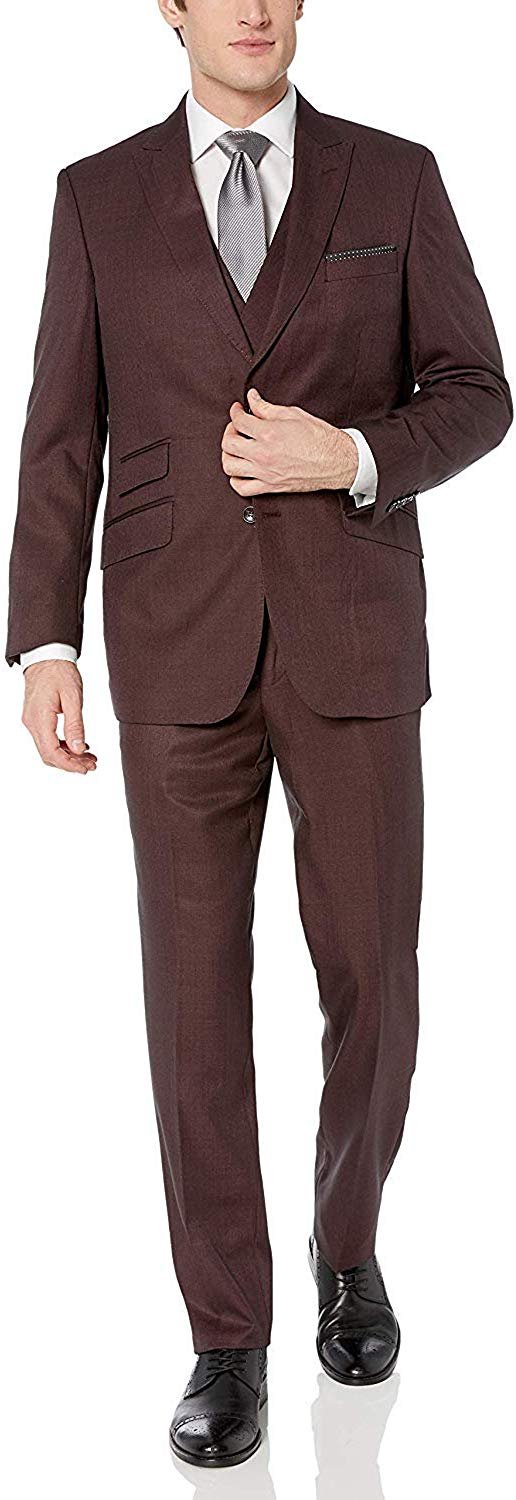 Adam Baker Men's Modern Fit 3-Piece (Jacket, Vets, Trousers) Peak Lapel Linen Feel Suit Set - CLEARANCE - FINAL SALE