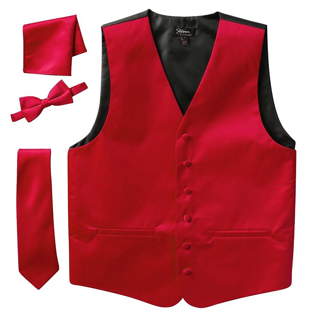 Men's Slim Fit 4-PC. Solid Dress Vest Neck Tie Bowtie Pocket Square Set - CLEARANCE - FINAL SALE