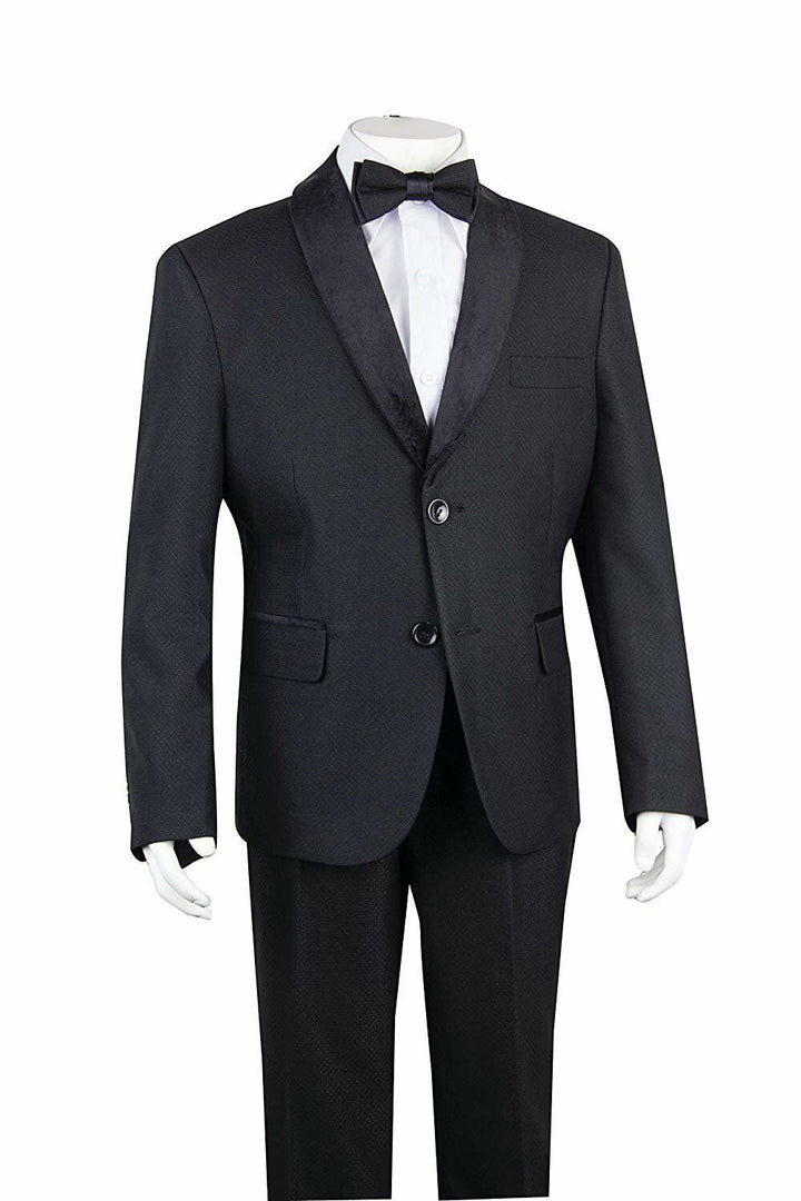 Junoior Boy’s Velvet Shawl Collar Textured Weave 4-Piece Tuxedo Suit Set - CLEARANCE - FINAL SALE