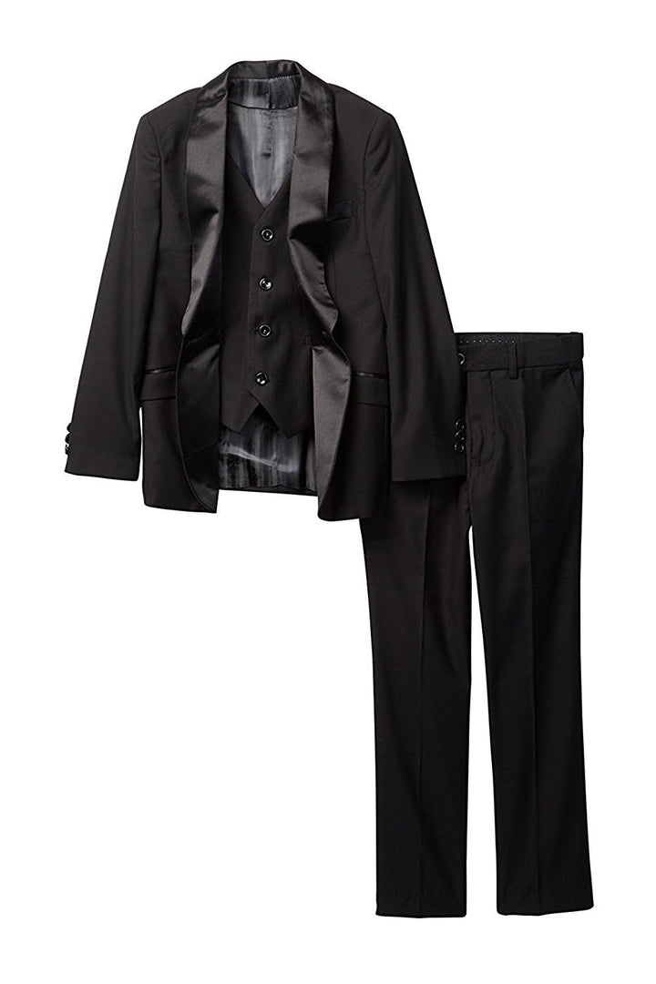 Isaac Mizrahi Boy's 3-Piece (Jacket Vest Trousers) Satin Shawl Collar Formal Tuxedo Suit Set