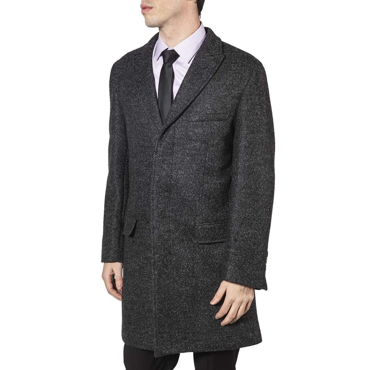 Adam Baker Men's Peak Lapel Single Breasted Wool-Blend Mid-Length Car Coat - CLEARANCE