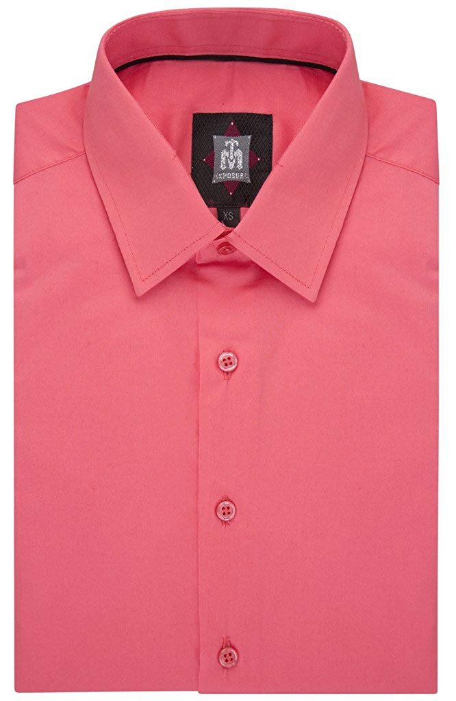 mens cotton spandex dress shirts TM Exposure Men's Slim Fit Long Sleeve Cotton/Spandex Sateen Stretch Dress Shirt - Many Colors Available - CLEARANCE