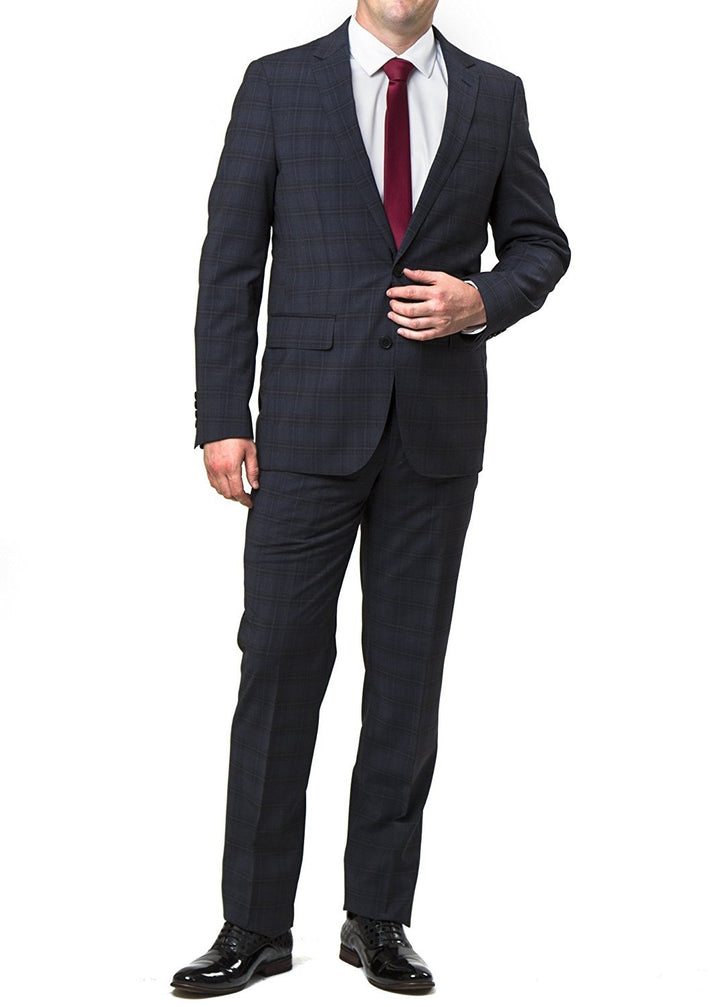 Adam Baker Men's Slim Fit Single Breasted 2-Piece 100% Wool Suit