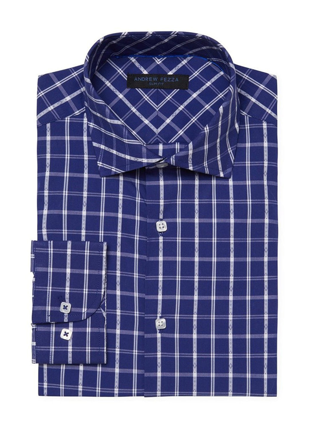 andrew fezza dress shirts Andrew Fezza Men's 100% Cotton Slim Fit Dress Shirt - Blue Button Down