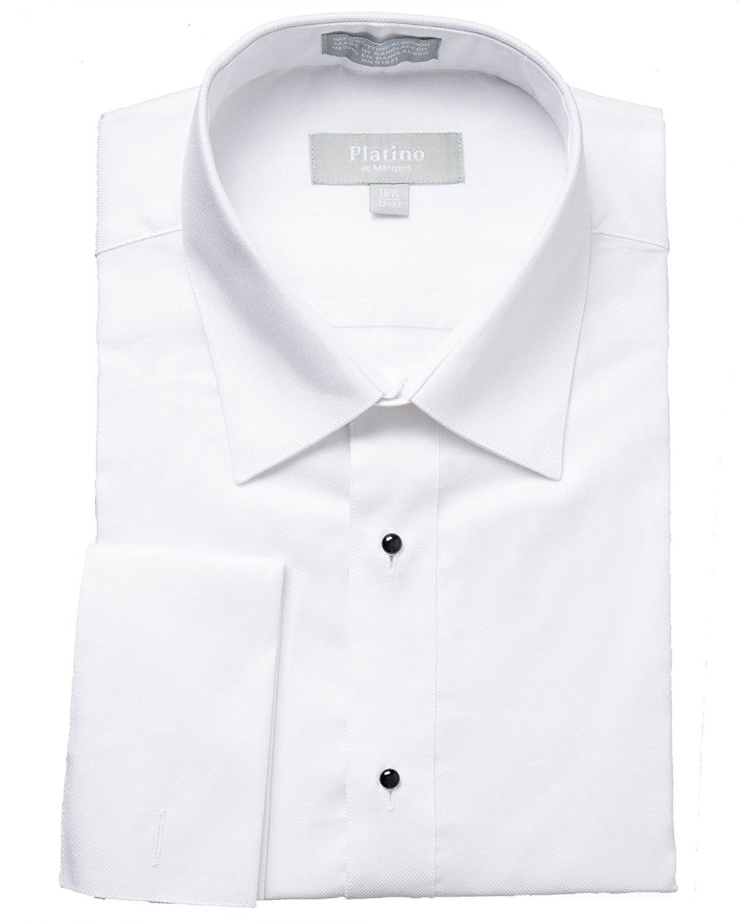 Marquis Platino Men's Formal Textured Regular Fit French Cuff Laydown Collar 100% Cotton Tuxedo Shirt