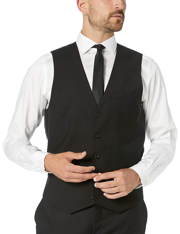 Adam Baker Men's Slim Fit 3-Piece (Jacket, Vets, Trousers) Vested Suit Set Black & Navy