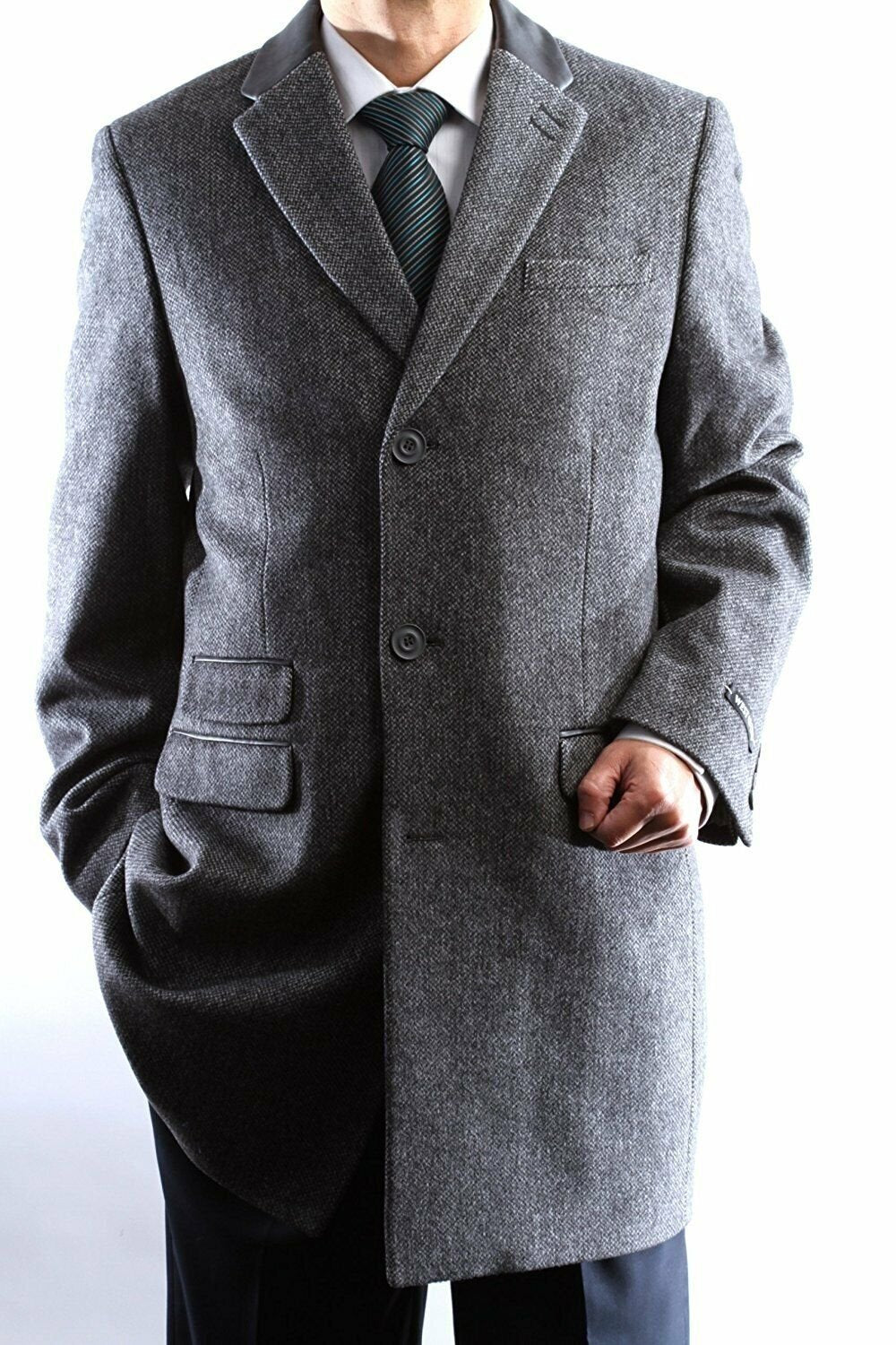 Men's Single Breasted Luxury Wool Three Quarter Length Topcoat - Colors
