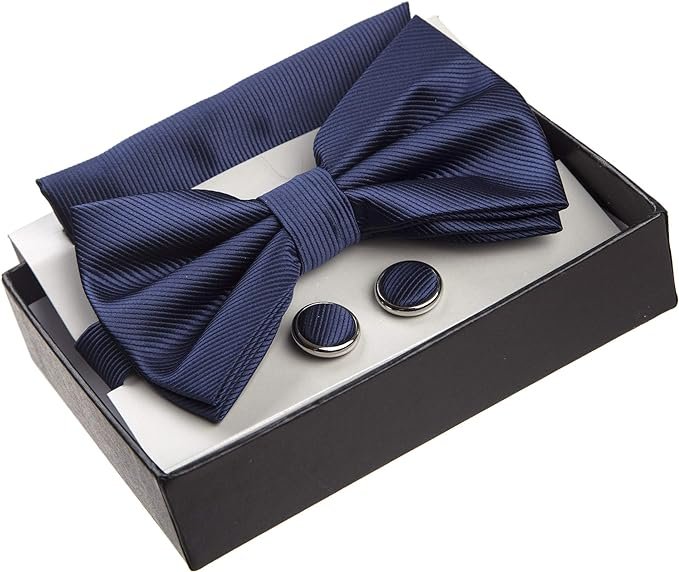Adam Baker Twill Pattern Pre-Tied Bow Tie with Pocket Square and Cufflinks Gift Set - Colors