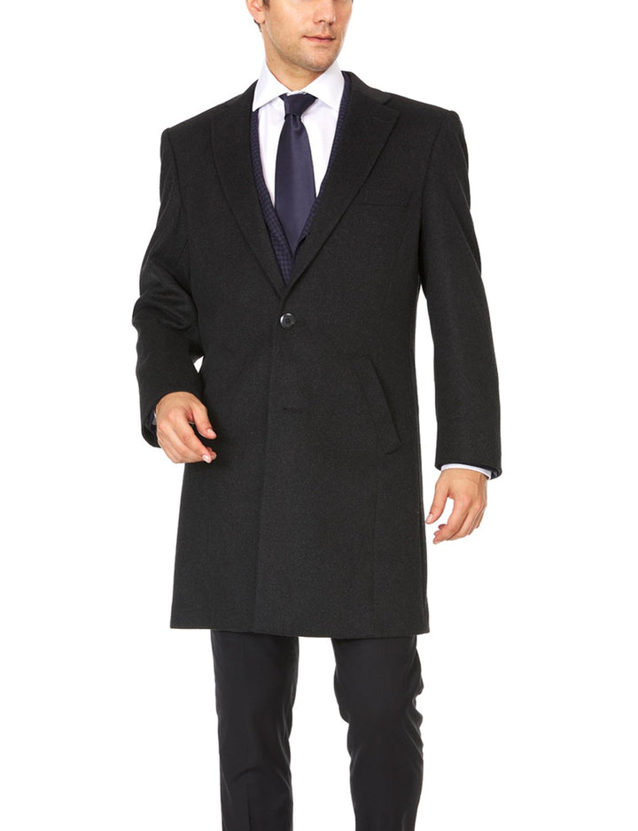 Prontomoda Men's Charcoal Luxury Wool/Cashmere Three-Quarter Length Topcoat-CLEARANCE - FINAL SALE