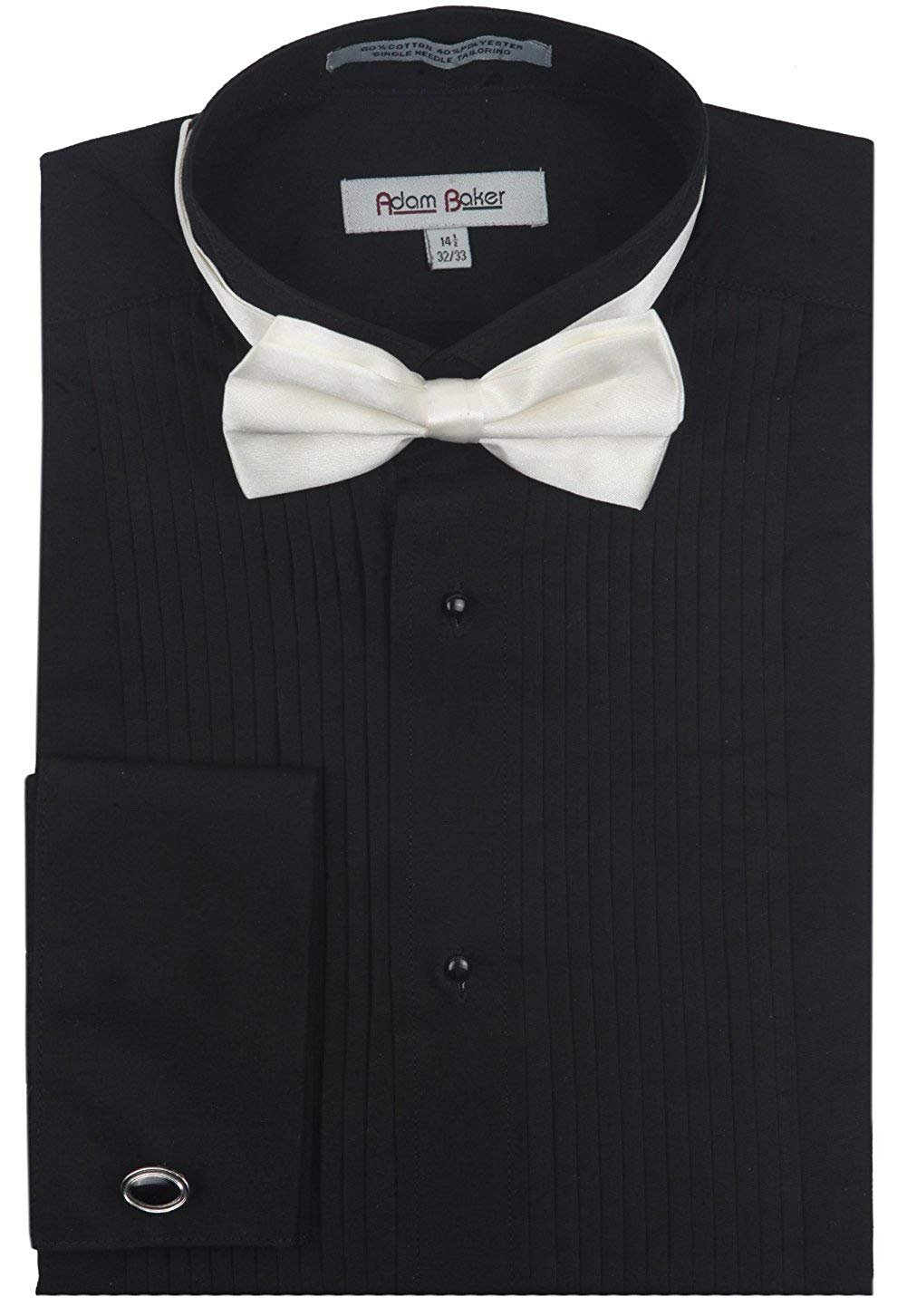 Adam Baker Men’s Regular & Slim Fit Wingtip Collar French Cuff Formal Tuxedo Shirt (Bowtie & Cufflinks Included) - CLEARANCE -  FINAL SALE