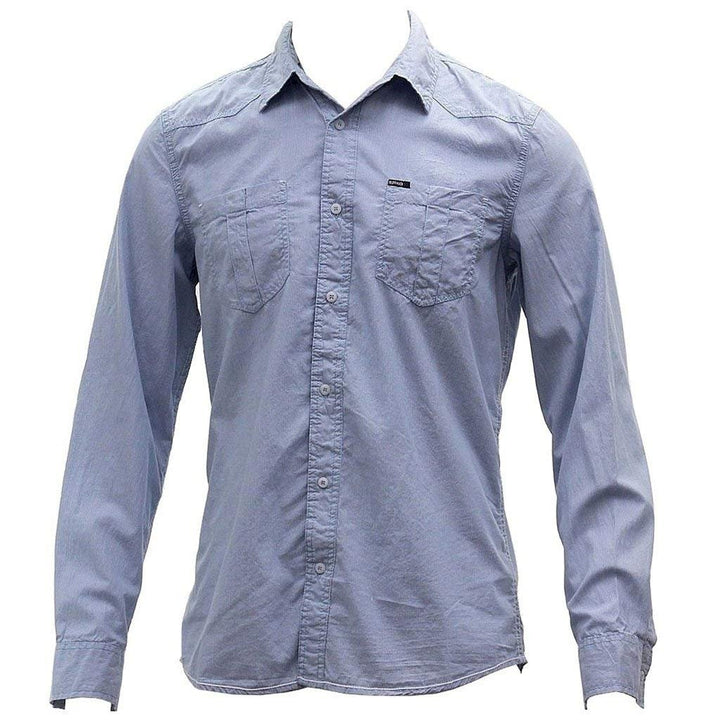BUFFALO Blue Men's Sanler Vintage Blue Long Sleeve Button Down Striped Shirt - CLEARANCE - FINAL SALE