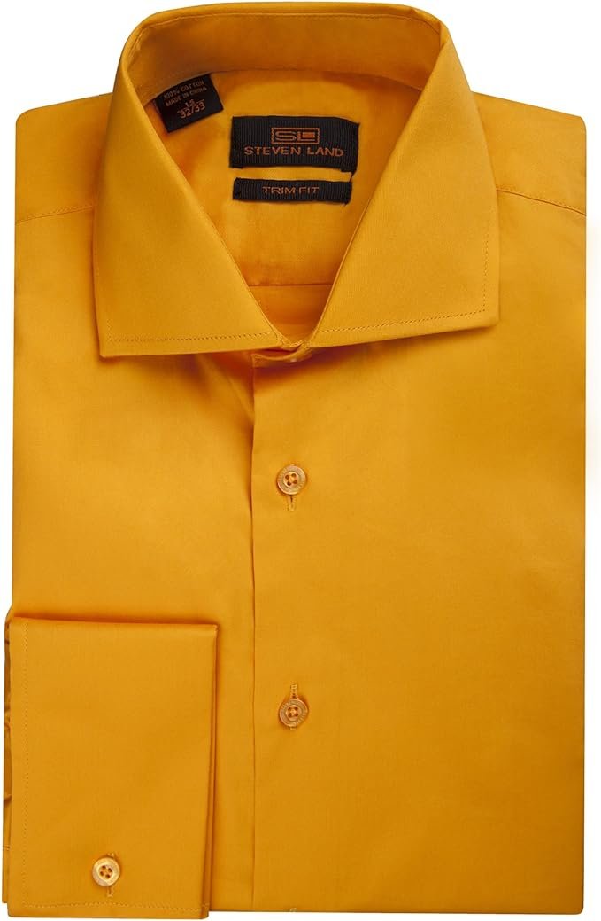 Steven Land Men's Trim Fit French Cuff 100% Cotton Solid Sateen Dress Shirt - CLEARANCE Steven Land Men's Trim Fit French Cuff 100% Cotton Solid Sateen Dress Shirt - CLEARANCE