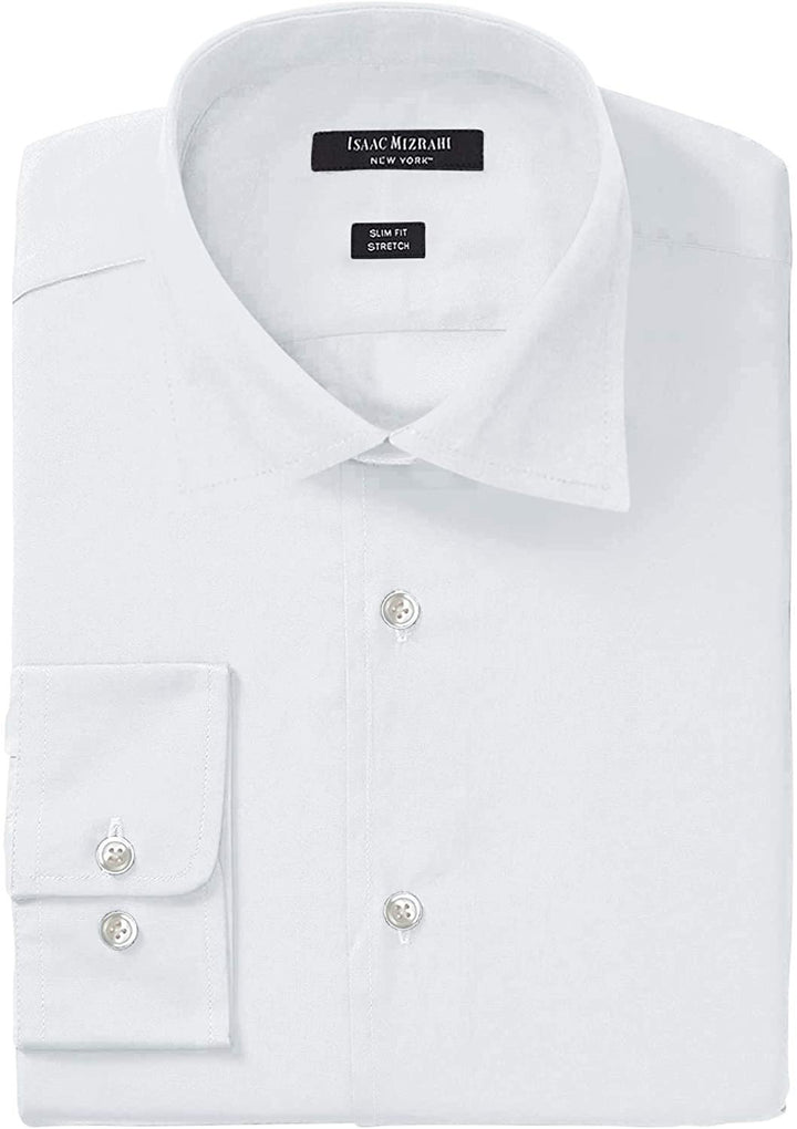 Isaac Mizrahi Men's Slim Fit Solid Broadcloth Cut Away Collar Dress Shirt