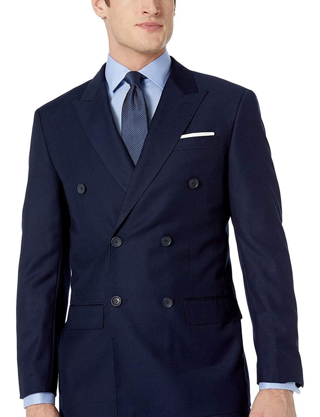Adam Baker Men's Modern Fit Double Breasted Two-Piece Formal 100% Wool Suit