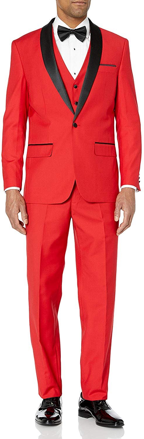 Adam Baker Men's 100% Wool Modern Fit Single Breasted Three Piece Shawl Collar Tuxedo - Colors