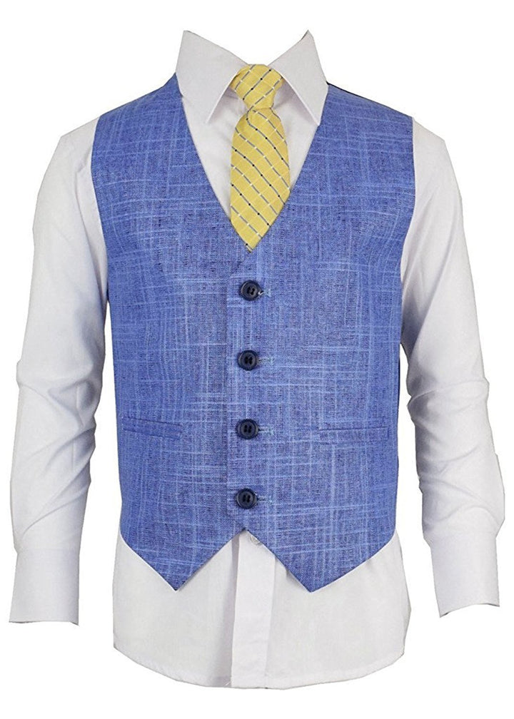 Alberto Boy's Regular Fit Formal 5 Piece Linen Suit Set with Shirt, Vest, Hanky, Tie - CLEARANCE, FINAL SALE!