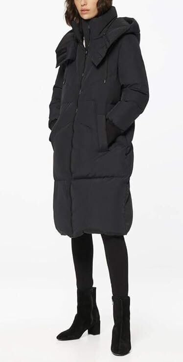 Andrew Marc Women's Faros Full Length Down Coat, Long Puffer Jacket with Removable Cross-Over Hood