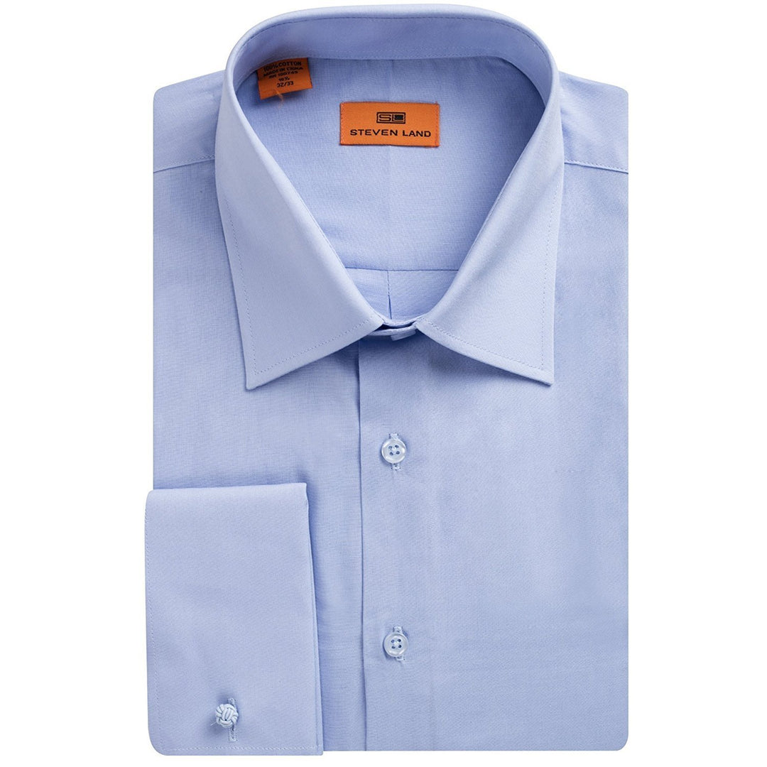 Steven Land Men's French Cuff Regular Fit Poplin Solid Dress Shirt - CLEARANCE - FINAL SALE