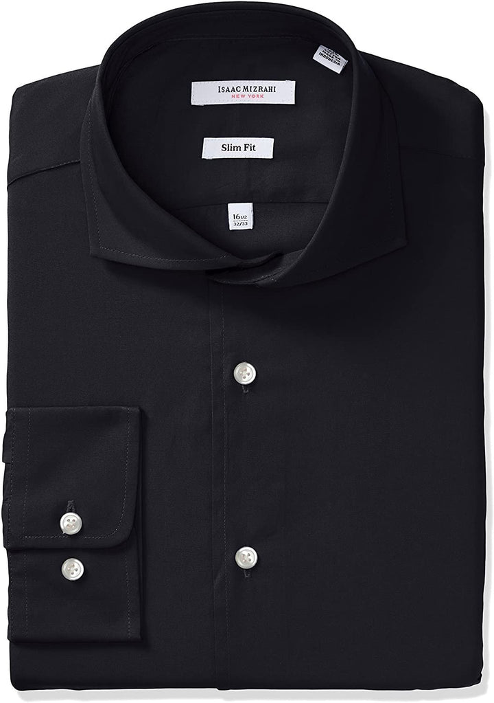 Isaac Mizrahi Men's Slim Fit Solid Broadcloth Cut Away Collar Dress Shirt