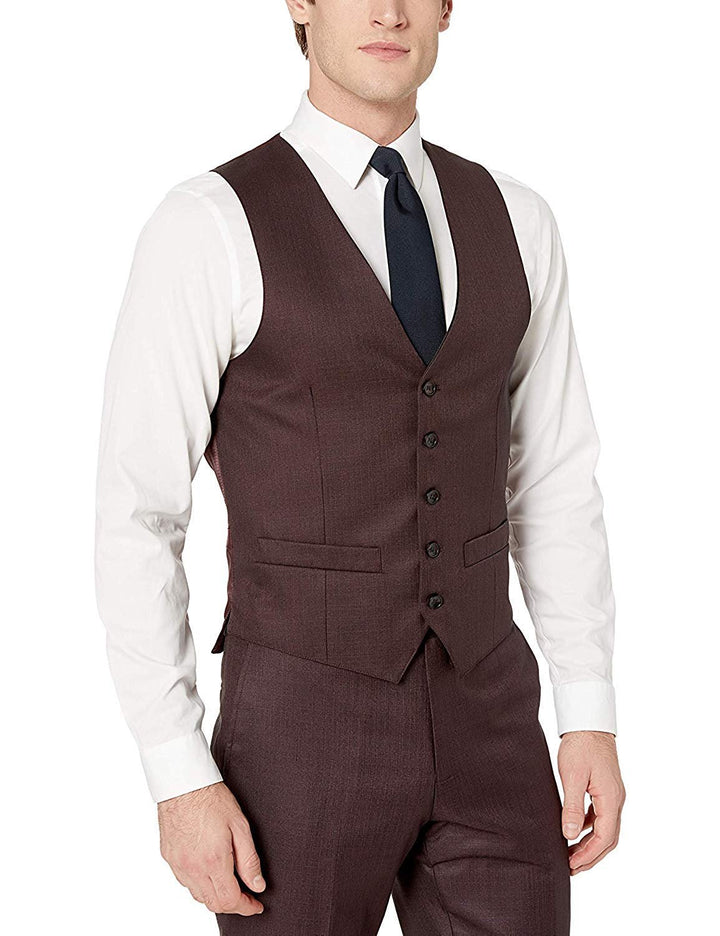 Adam Baker Men's Slim Fit 3-Piece (Jacket, Vets, Trousers) Notch Lapel Linen Feel Suit Set