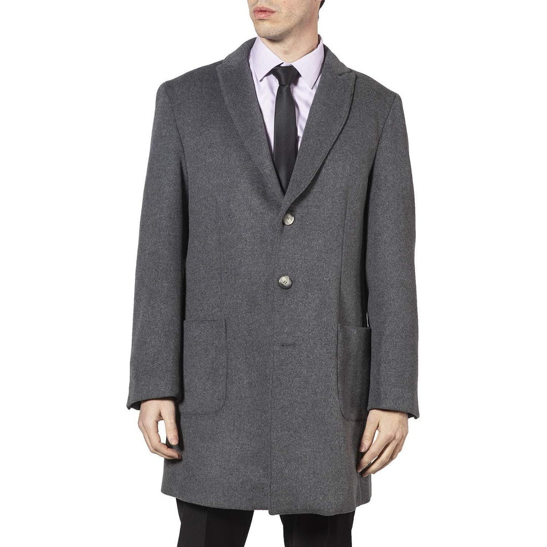 Adam Baker Men's Peak Lapel Single Breasted Wool-Blend Mid-Length Car Coat - CLEARANCE