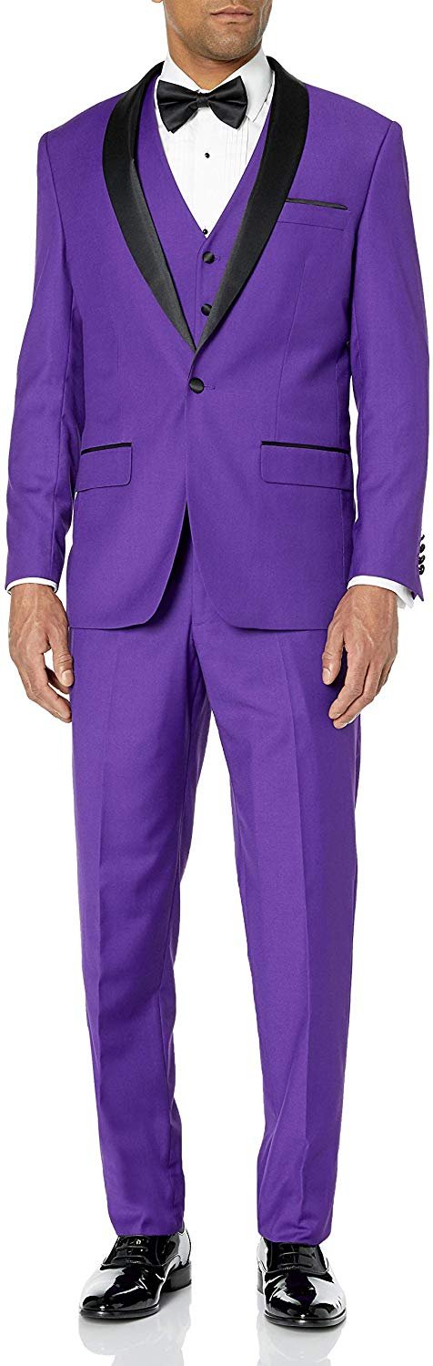 Adam Baker Men's 100% Wool Modern Fit Single Breasted Three Piece Shawl Collar Tuxedo - Colors