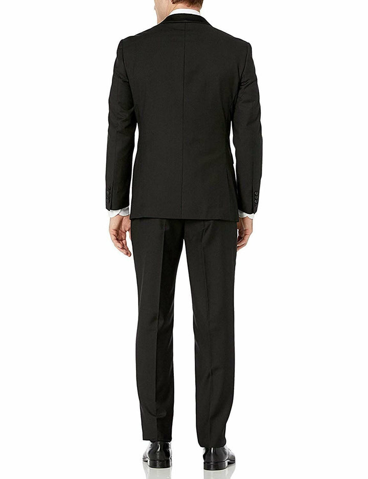 Adam Baker Men's 100% Wool Modern Fit Single Breasted Three Piece Shawl Collar Tuxedo - Black