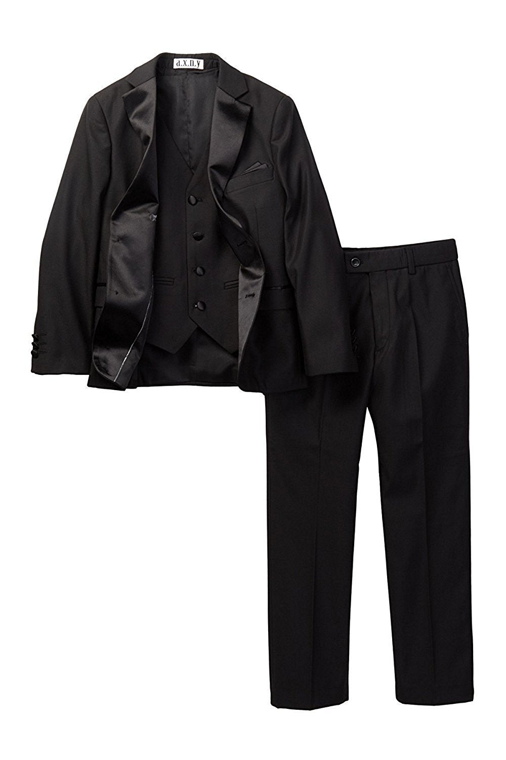 AXNY Boy's 2-20 Modern Fit 3-Piece (Jacket Vest Trousers) Satin Notch Lapel Formal Tuxedo Set - CLEARANCE - FINAL SALE