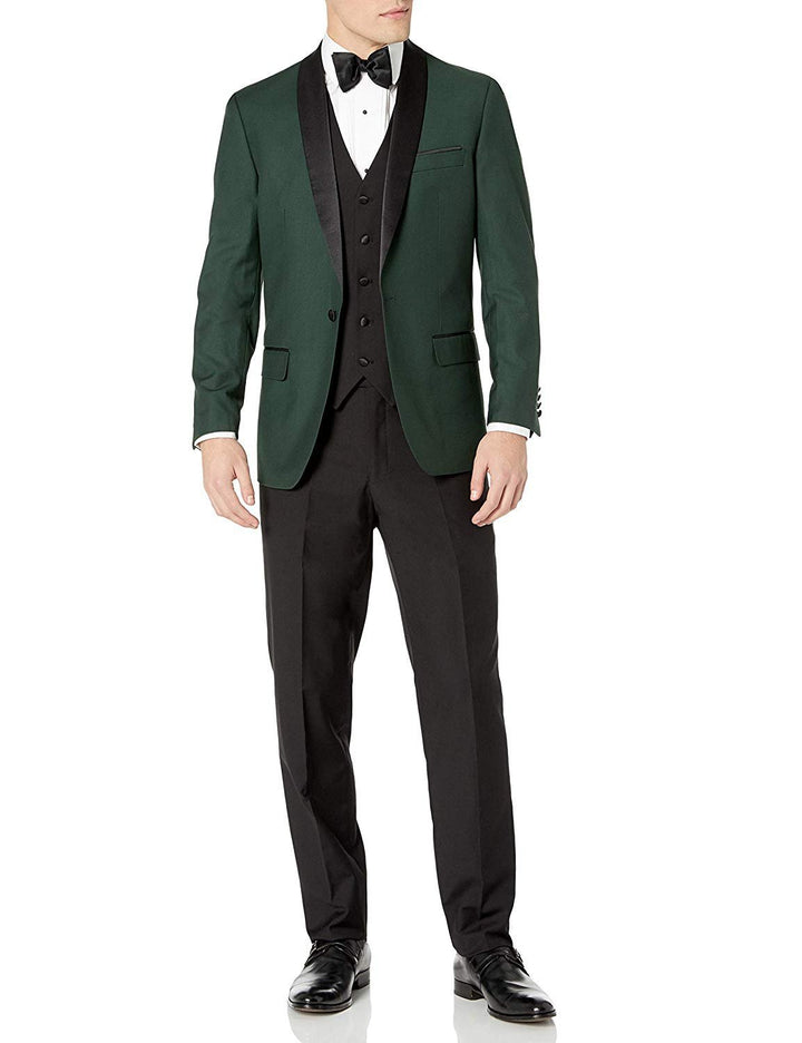 Adam Baker Men's 100% Wool Modern Fit Single Breasted Three Piece Shawl Collar Tuxedo - Colors