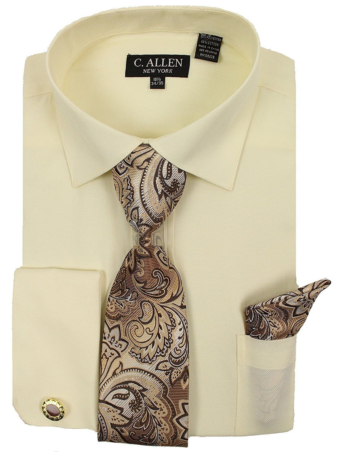 C. Allen Men's Regular Fit Micro Pattern French Cuff Dress Shirt - Cufflinks, Tie & Hanky Combo - CLEARANCE -  FINAL SALE