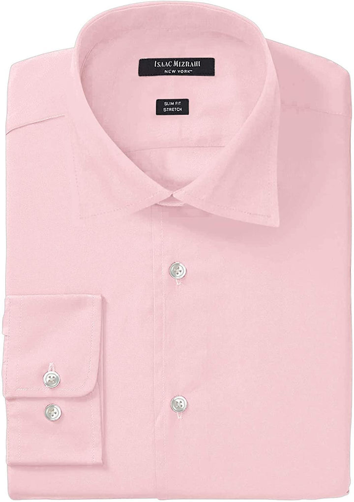 Isaac Mizrahi Men's Slim Fit Solid Broadcloth Cut Away Collar Dress Shirt