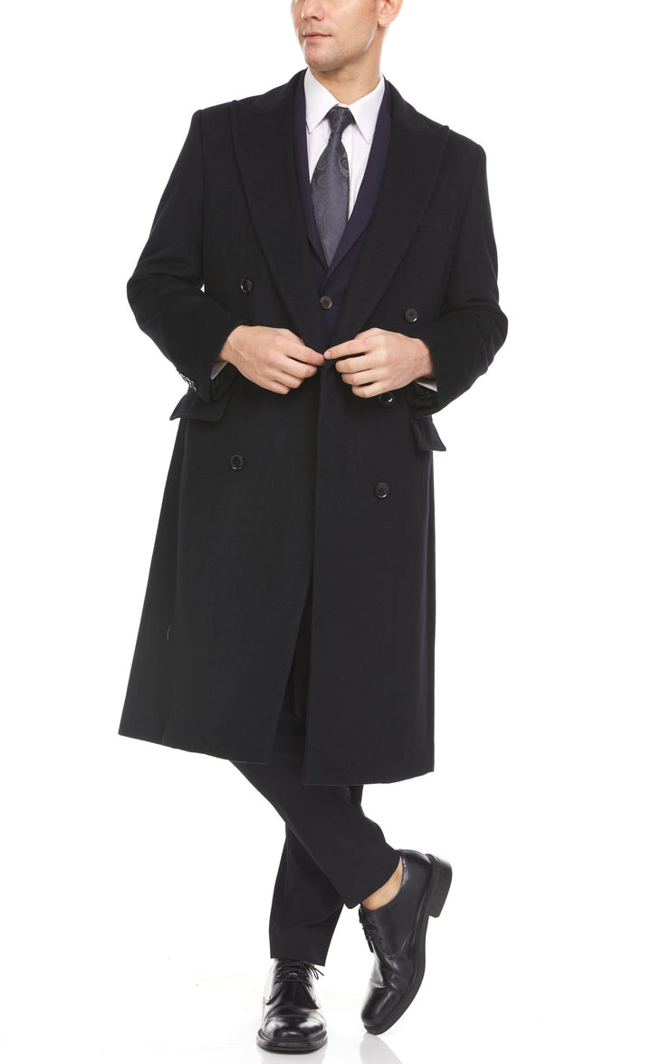 Adam Baker Men's Overcoat Double Breasted Luxury Wool/Cashmere Full Length Topcoat