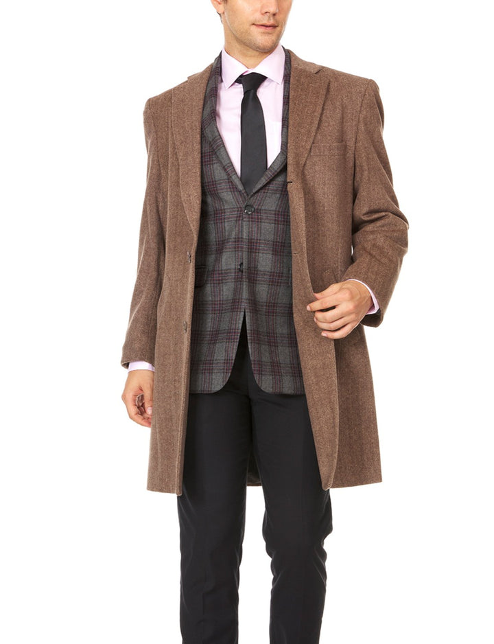 Prontomoda Men's Light Brown Luxury Wool/Cashmere Three-Quarter Length Topcoat-CLEARANCE