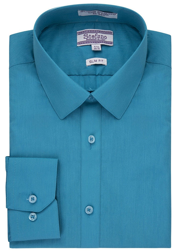 Stefano Men's Slim Fit Solid Poplin Dress Shirt - CLEARANCE - FINAL SALE